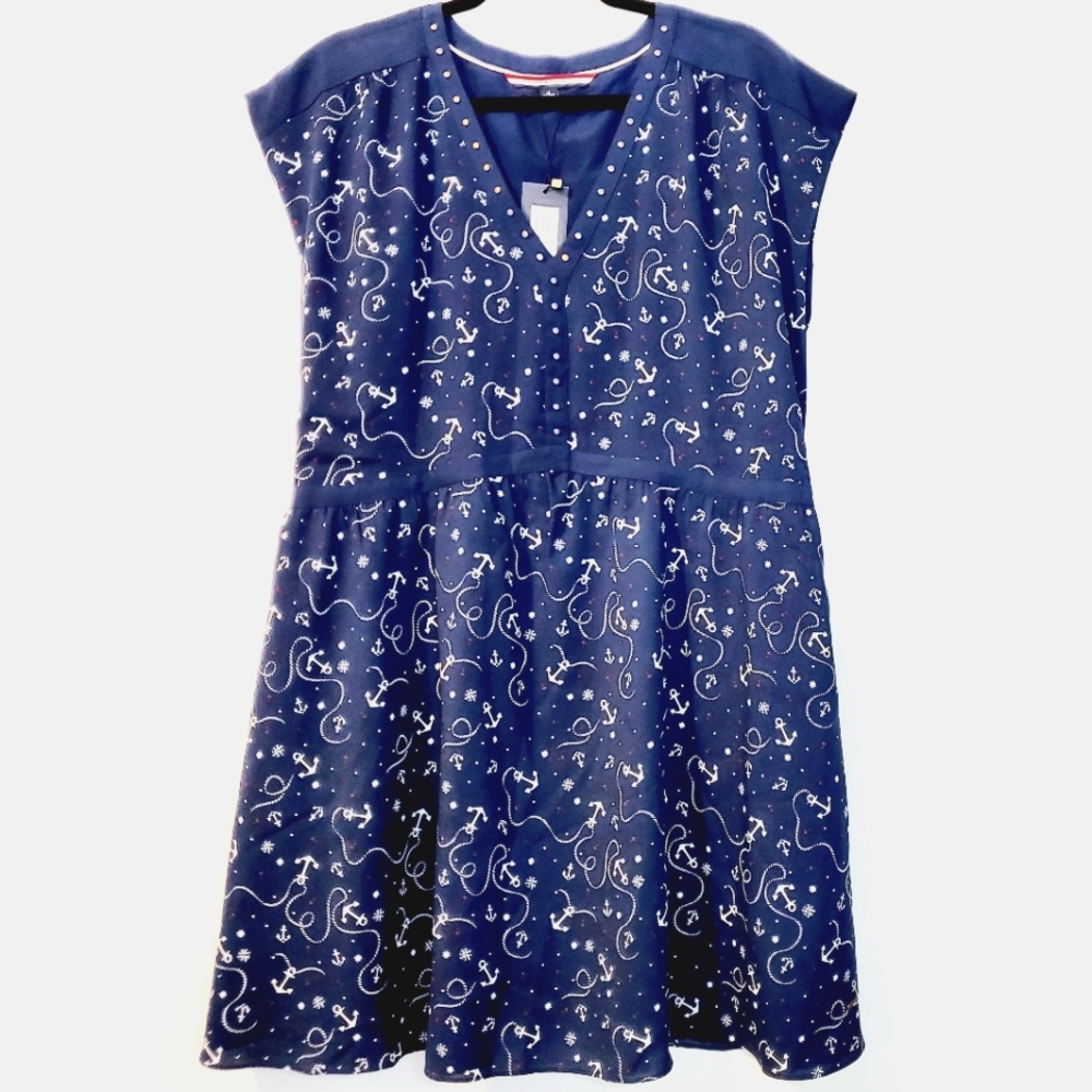 XL Tommy Hilfiger Navy Dress NWT, Nautical Anchor & Rope Print